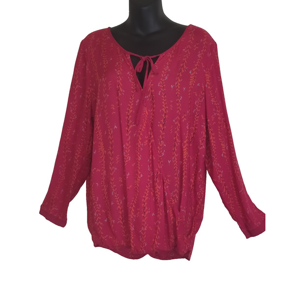 Vintage Lucky Brand Top Womens XL BOHO Peasant Burgundy Red Y2K Bohemian Floral - Picture 1 of 16